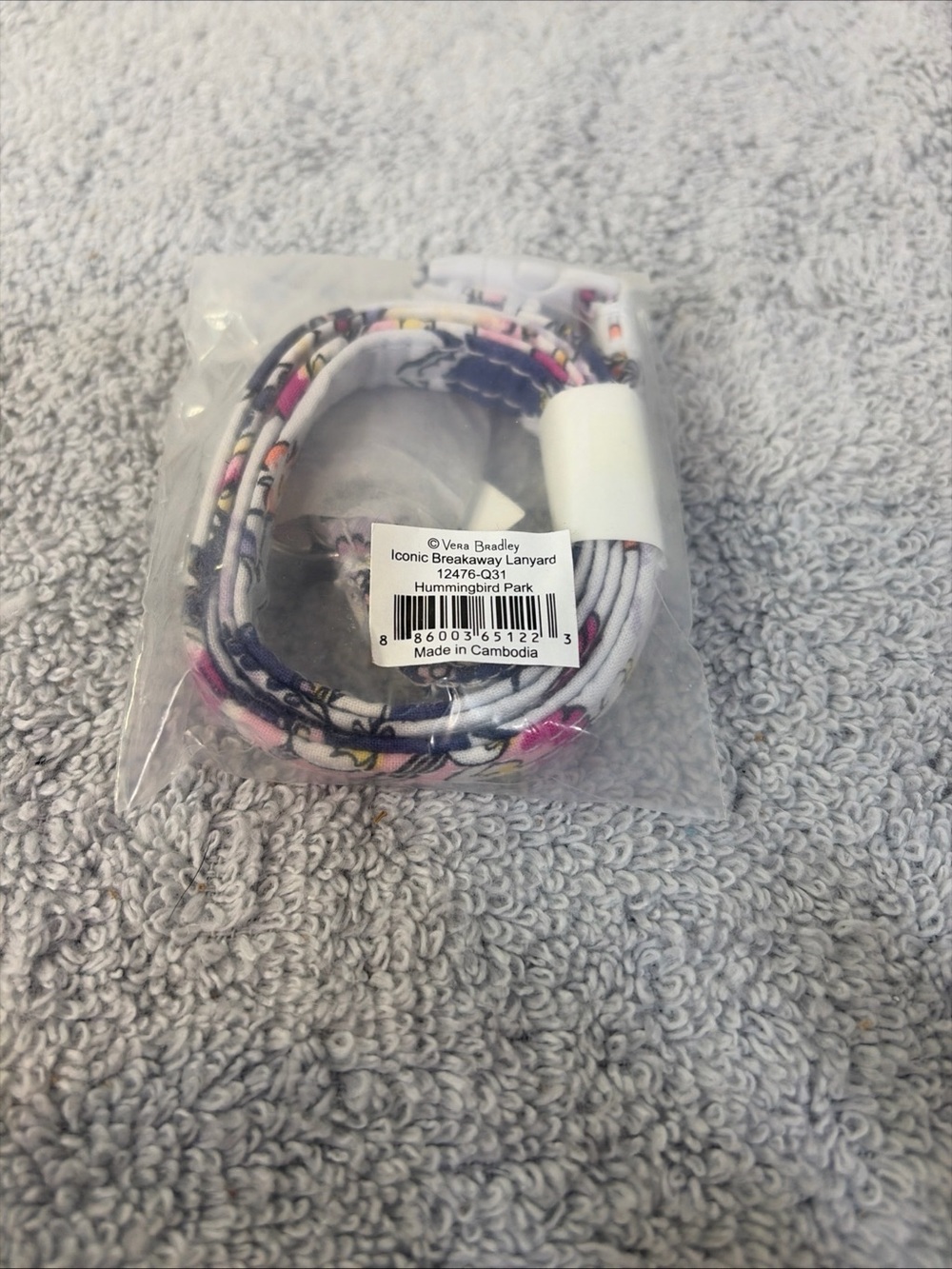Vera Bradley Hummingbird Park Breakaway Lanyard in White, Pink & Navystk#BS0010